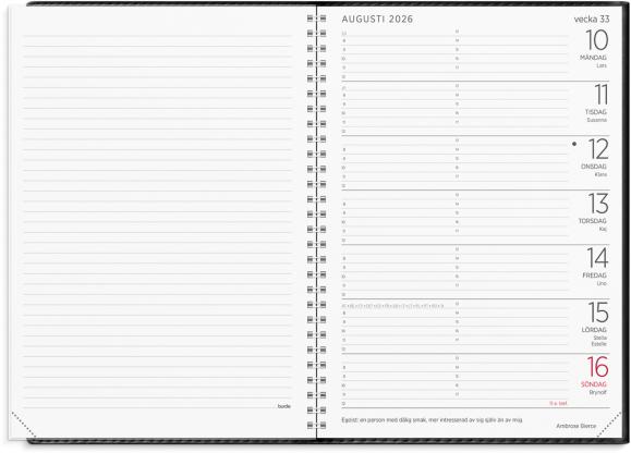  Kalender 2026 Stor Veckokalender svart konstläder