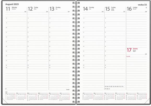  Kalender 2025 Weekly A5 svart skinn