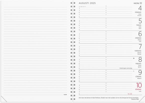  Kalender 2025 Stor Veckokalender svart konstläder