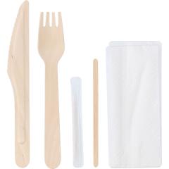  Bestickset i trä med servett, 5 delar