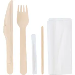  Bestickset i tr&auml; med servett, 5 delar