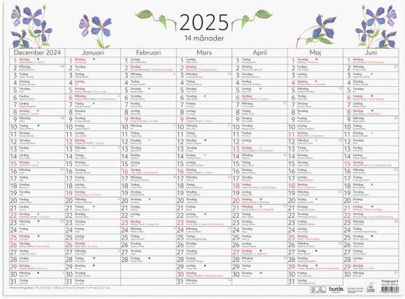  Väggkalender 2025 14-månaders väggblad