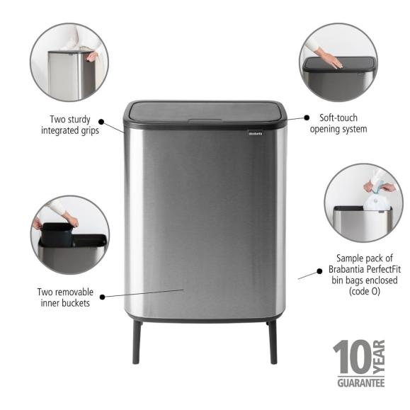  Sopkorg Brabantia Bo Touch Bin Hi 2x30L mattborstat stål F.P.P