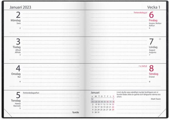  Kalender 2023 Lilla Fickdagboken svart skinn
