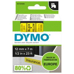  Dymo märk-tejp/band D1, 12mmx7meter svart/gul