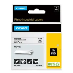 M&auml;rkband Dymo Industri Vinyltejp 19mm x 5,5meter svart/vit