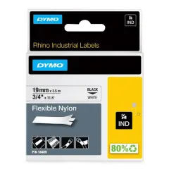  M&auml;rkband Dymo Industri Flexibel nylontejp 19mm x 3,5meter svart/vit