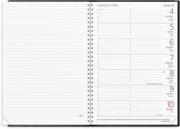  Kalender 2025 Stor Veckokalender svart konstläder