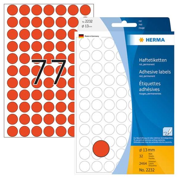  Herma etikett röd diameter 13mm 2232