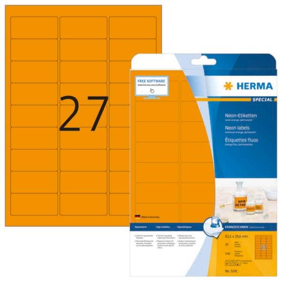  Herma etikett A4 63,5x29,6mm neonorange 5141
