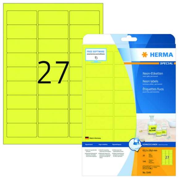  Herma etikett A4 63,5x29,6mm neongul 5140