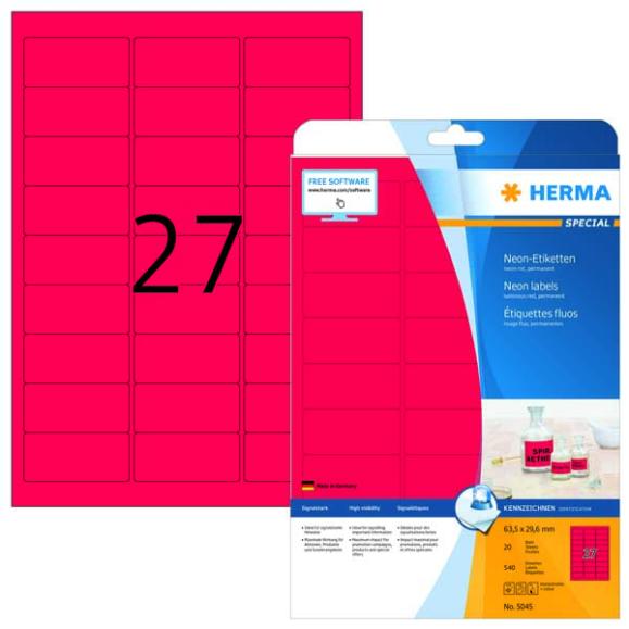  Herma etikett A4 63,5x29,6mm neonröd 5045