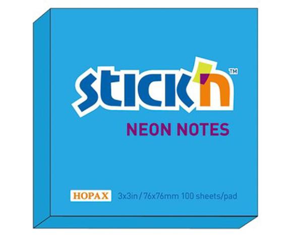  Notes 76x76mm neonblå