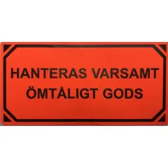  Etikett "Hanteras varsamt, ömtåligt gods" röd 50x100mm