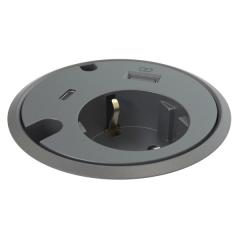  Bordsgenomförning Powerdot 79mm med eluttag, USB, USB-C, 2st kabelhål svart