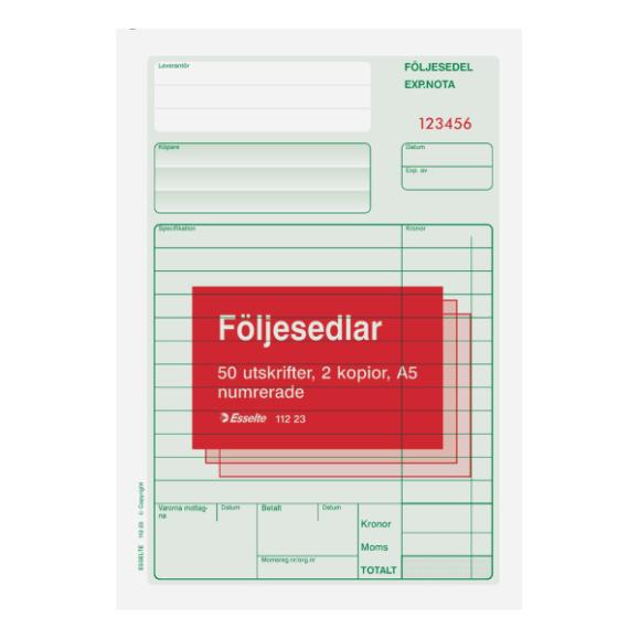  Följesedelsset 2/3 A4 3x50ex självkopierande numrerade
