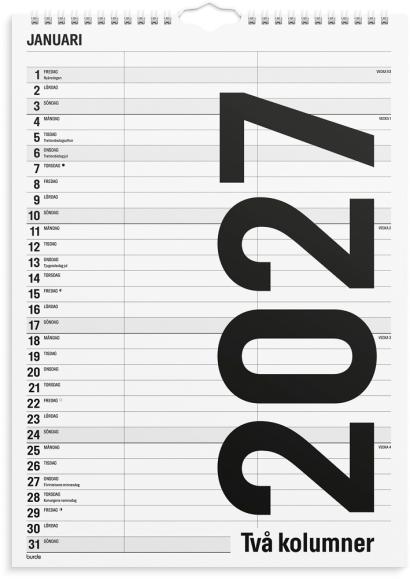  Familjekalender 2026 Black and white 2 kolumner