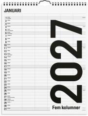  Familjekalender 2027 Black and white 5 kolumner