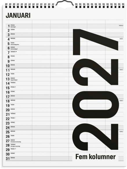  Familjekalender 2026 Black and white 5 kolumner