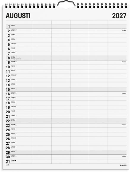  Familjekalender 2026 Black and white 5 kolumner