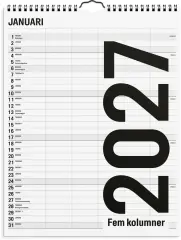  Familjekalender 2027 Black and white 5 kolumner