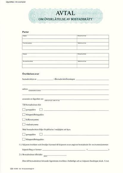  Avtal om överlåtelse av bostadsrätt A4 4549