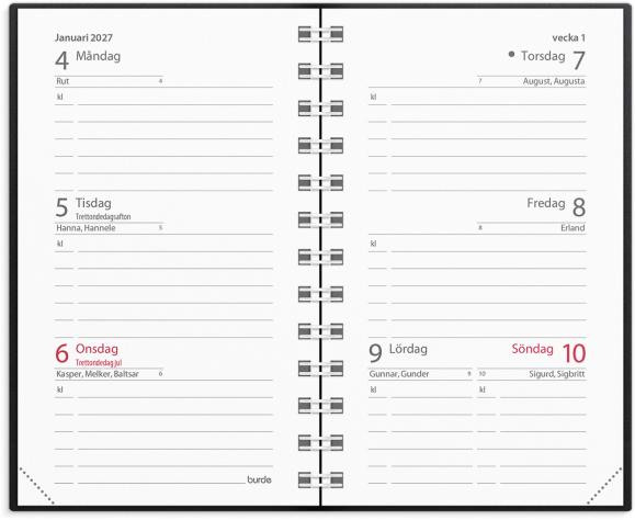  Kalender Mini 2027 svart plast