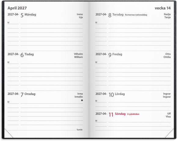  Kalender 2027 Leader svart konstläder inb